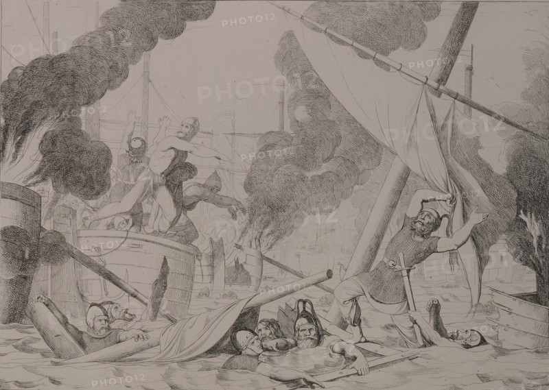 Greek fire during the Siege of Constantinople, 1832.