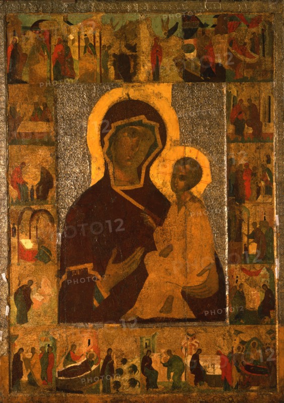 The Virgin of Tikhvin with Border Scenes, c1500.