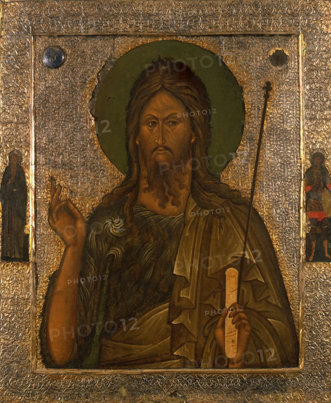 Saint John the Forerunner with Saint John Climacus and Saint Theodore Stratelates, after 1571.