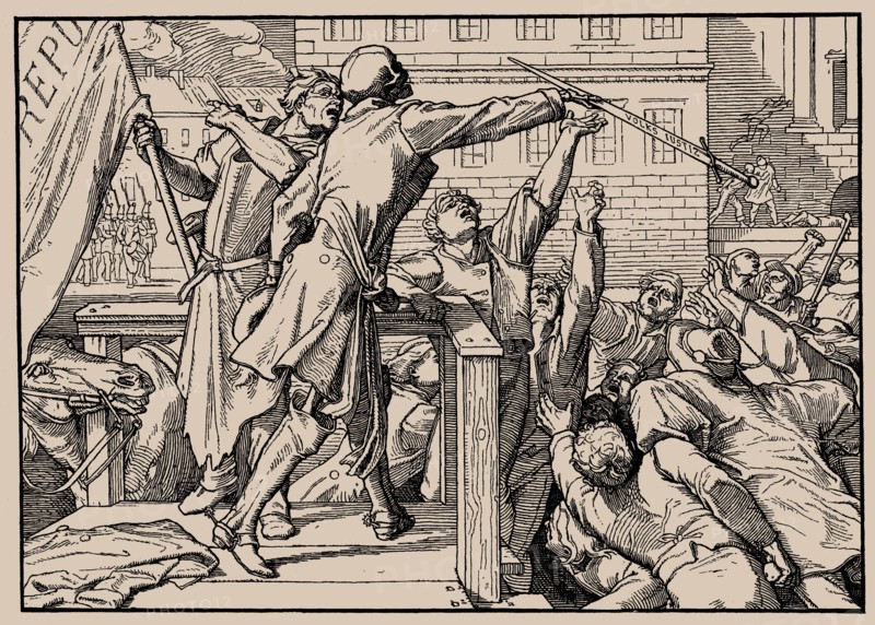 Also a Dance of Death, Sheet IV (Death hands the sword to the people), 1849.