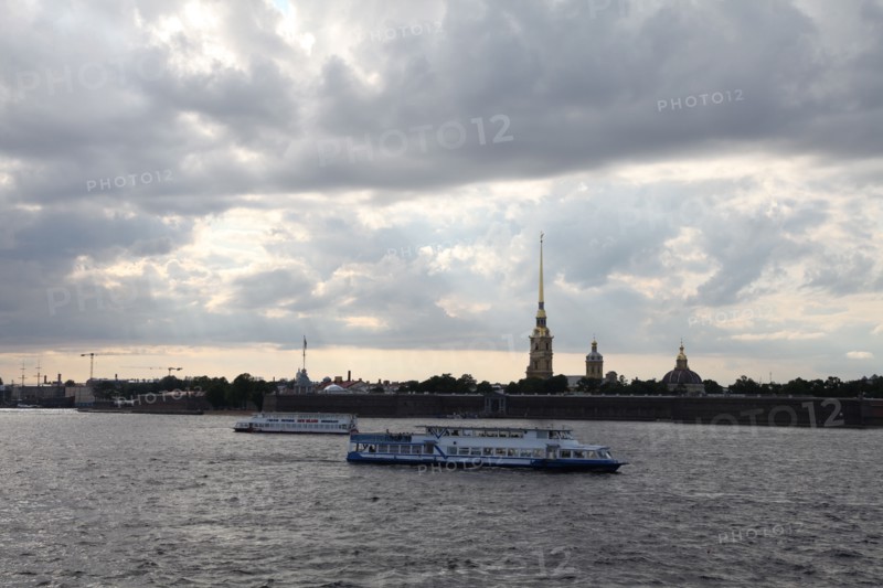 Tourist boats on the Neva in front of the Peter and Paul Fortress, St Petersburg, Russia, 2011. Artist: Sheldon Marshall