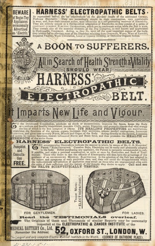 Harness Electropathic belt, 1890s. Artist: Unknown