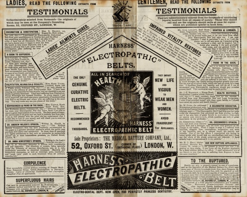 Harness Electropathic belt, 1890s. Artist: Unknown