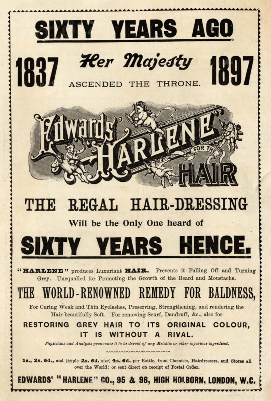 Edwards Harlene hair dressing, 1897. Artist: Unknown