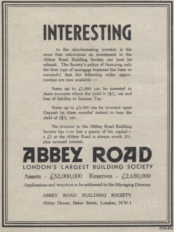 Abbey Road Building Society, 1939. Artist: Unknown