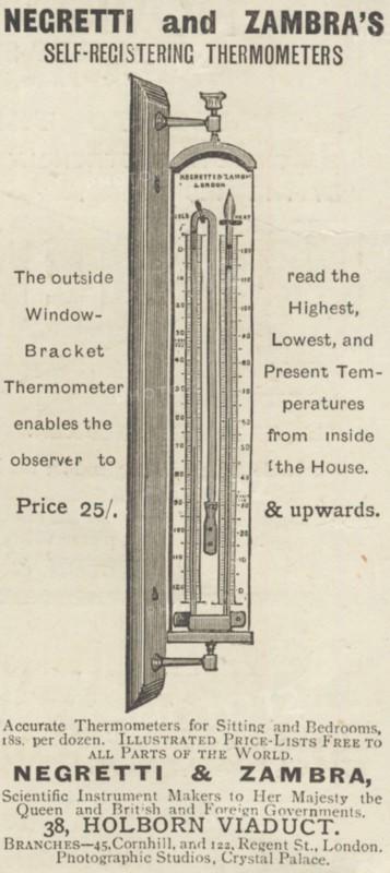 Negretti & Zambra Self Registering Thermometers, 1893. Artist: Unknown