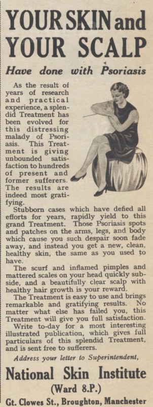 National Skin Institute Skin and Scalp Treatment, 1937. Artist: Unknown