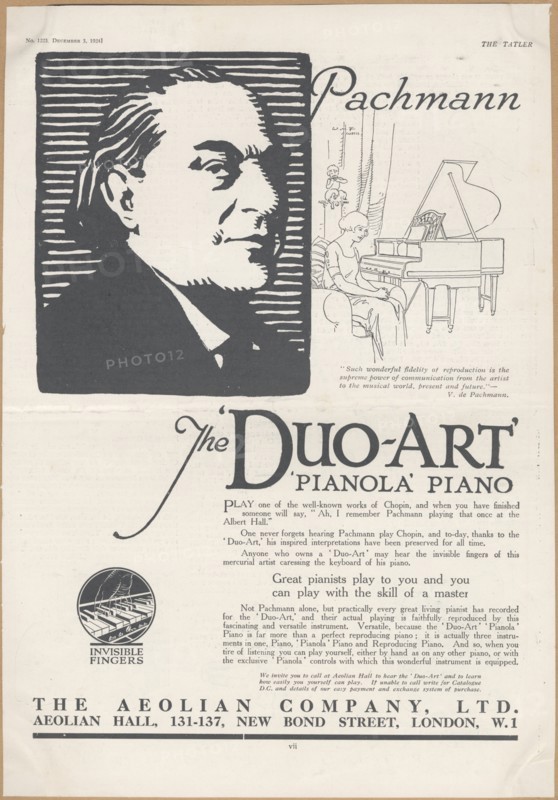 Aeolian Company Pianolas, 1924. Artist: Wilfred Fryer