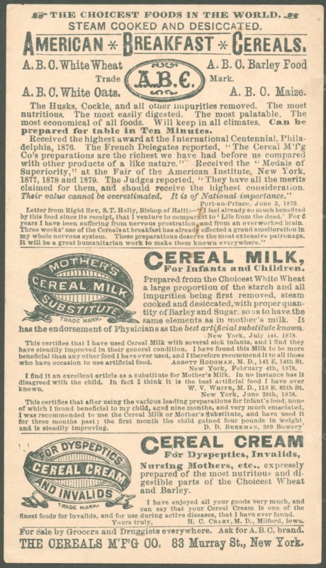 ABC American Breakfast cereals, 1900s. Artist: Unknown