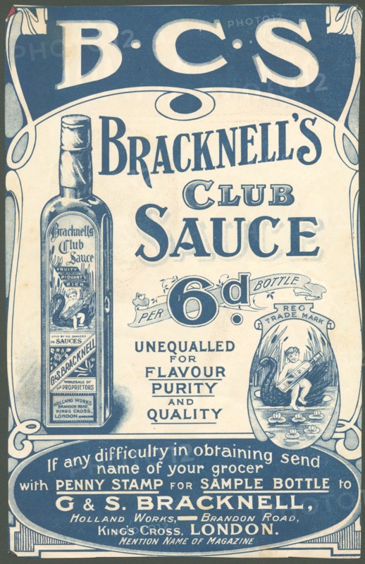 Bracknell's Club Sauce, 1890s. Artist: Unknown