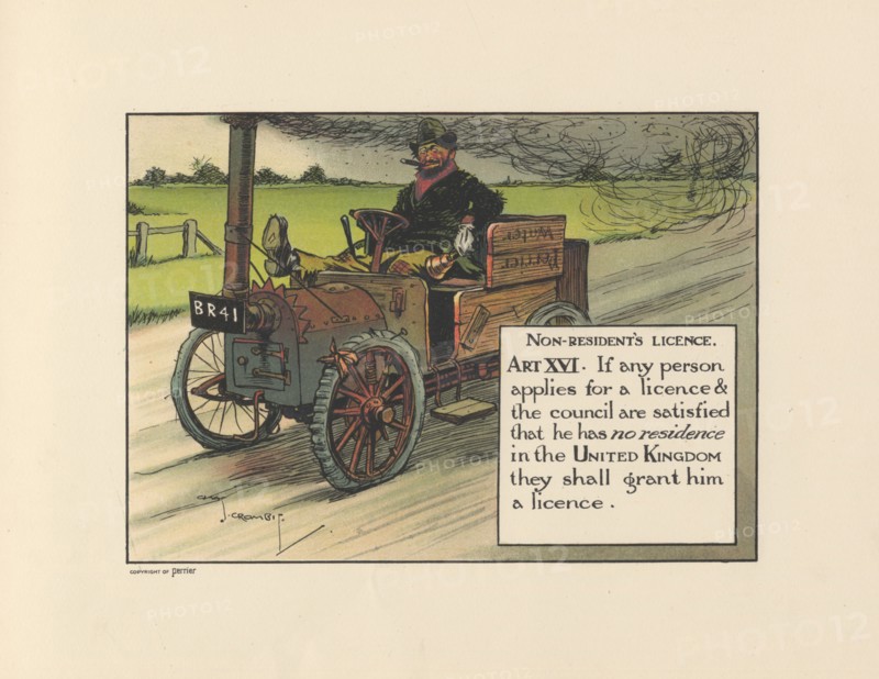 Motoritis, or other interpretations of the Motor Act. Non-Resident?s Licence Article XVI, 1906. Artist: Unknown
