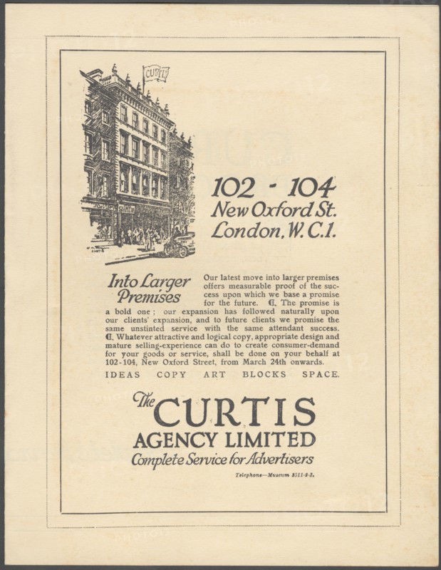 Curtis Advertising Agency, 1920s. Artist: Wilfred Fryer