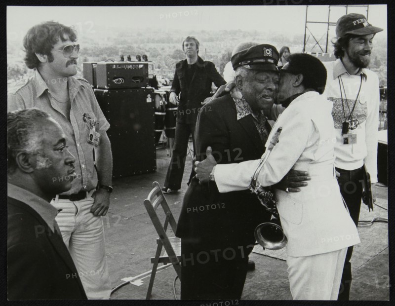 Count Basie and Illinois Jacquet meet up on stage at the Capital Radio Jazz Festival, London, 1979. Artist: Denis Williams