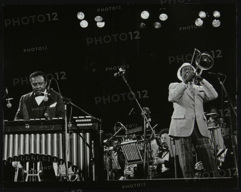 Lionel Hampton (vibraphone) and Al Grey (trombone) on stage at Knebworth, Hertfordshire, July 1982. Artist: Denis Williams