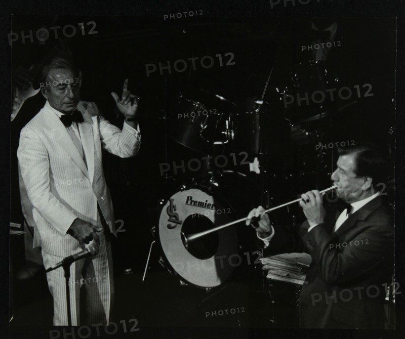 Dance band leader Joe Loss (left) on stage at the Forum Theatre, Hatfield, Hertfordshire, 1986. Artist: Denis Williams