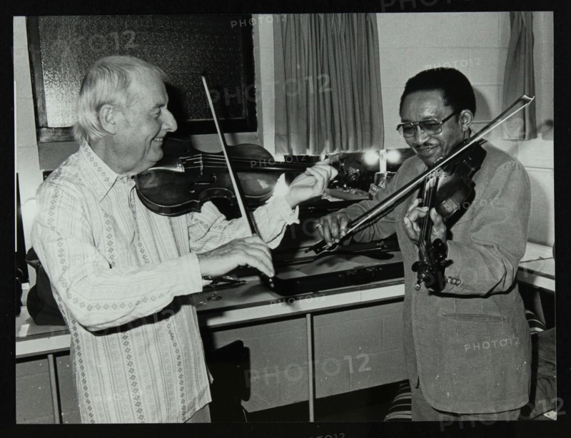 Stephane Grappelli and Claude 'Fiddler' Williams at the Forum Theatre, Hertfordshire, 1980. Artist: Denis Williams