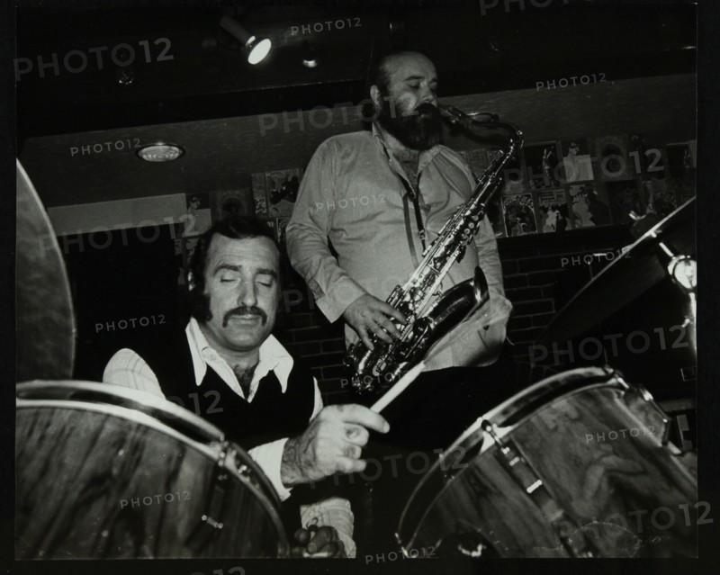 Alan Jackson (drums) and Don Weller (saxophone) playing at The Bell, Codicote, Hertfordshire, 1980. Artist: Denis Williams