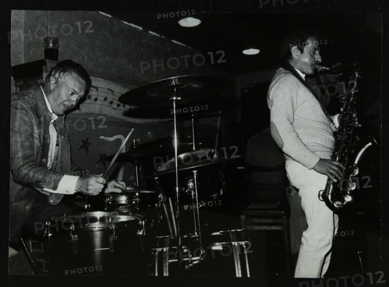 Derek Hogg (drums) and Bobby Wellins (saxophone) playing at The Bell, Codicote, Hertfordshire, 1985. Artist: Denis Williams