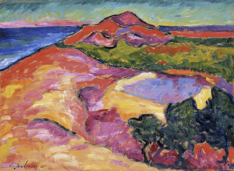 'Coast scene with red hill', 1911. Artist: Alexei Jawlensky