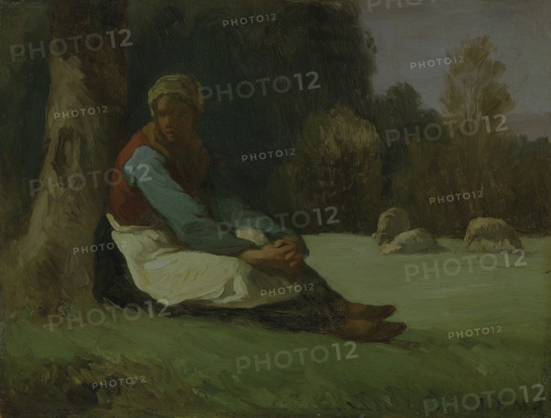 'Seated shepherdess', c1850s. Artist: Jean Francois Millet.