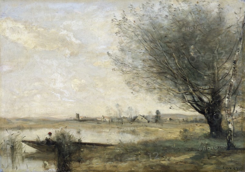 'Fisherman moored at a bank', 1865-70.  Artist: Jean-Baptiste-Camille Corot.