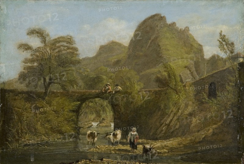 'Dynas Rock and bridge'', 1820. Artist: George Orleans De La Motte