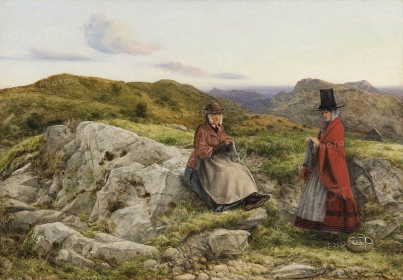 'Welsh landscape with two woman knitting', 1860. Artist: William Dyce.