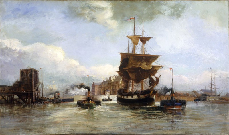 'Leaving West Bute dock, Cardiff', 1900. Creator: Richard Short.