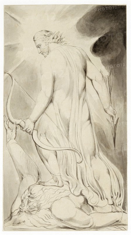 'Christ trampling down Satan', c1800. Artist: William Blake.