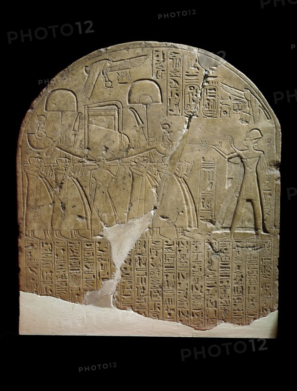 Limestone stela depicting Ramesses II offering incense to Isis, XIXth Dynasty (c1292 BC-c1190 BC). Artist: Unknown.