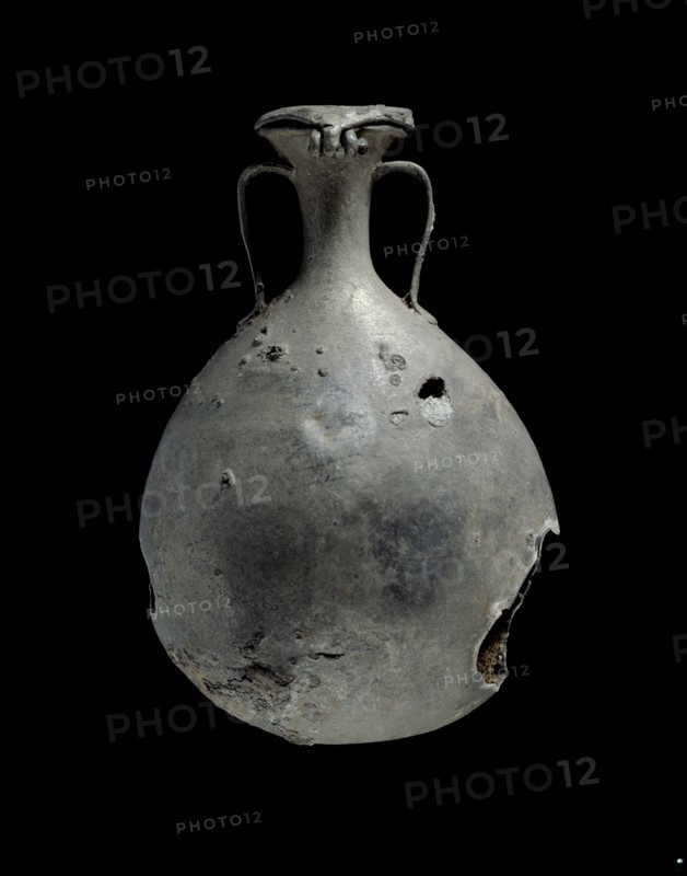 Tin-lead alloy flask with lid, XVIIIth Dynasty (c1540 BC-c1292 BC). Artist: Unknown.