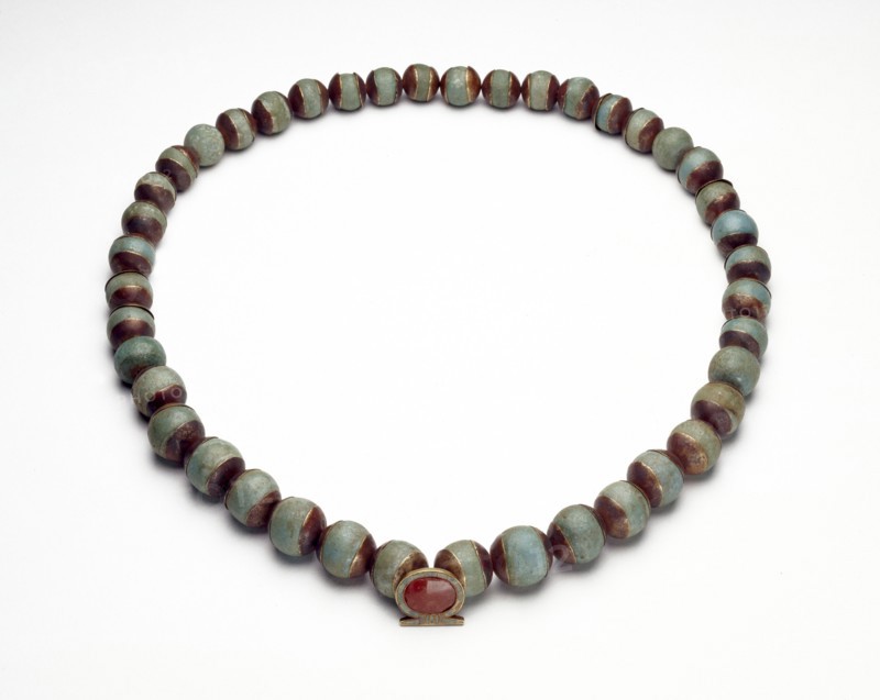 Faience cylinder and necklace, Middle Kingdom (c1975 BC-c1640 BC). Artist: Unknown.