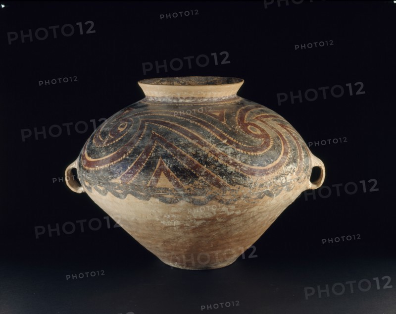 Burial urn with red and black swirls, c3000 BC. Artist: Unknown.