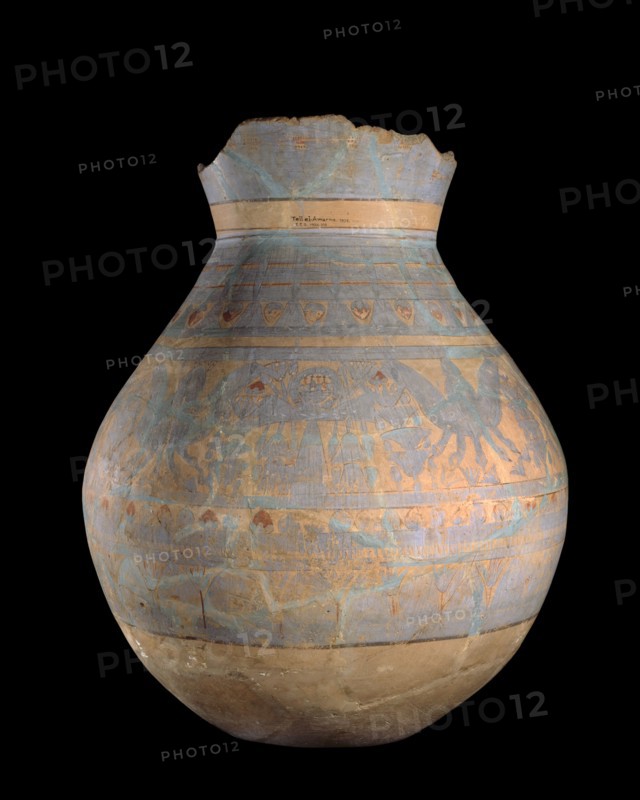 Hand- and wheel-made jar with blue painted motifs, XVIIIth Dynasty (c1540 BC-c1292 BC). Artist: Unknown.