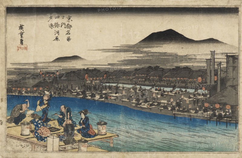 Woodblock print - Night view at Shijo Kawaramachi, 1797-1858. Artist: Ando Hiroshige.