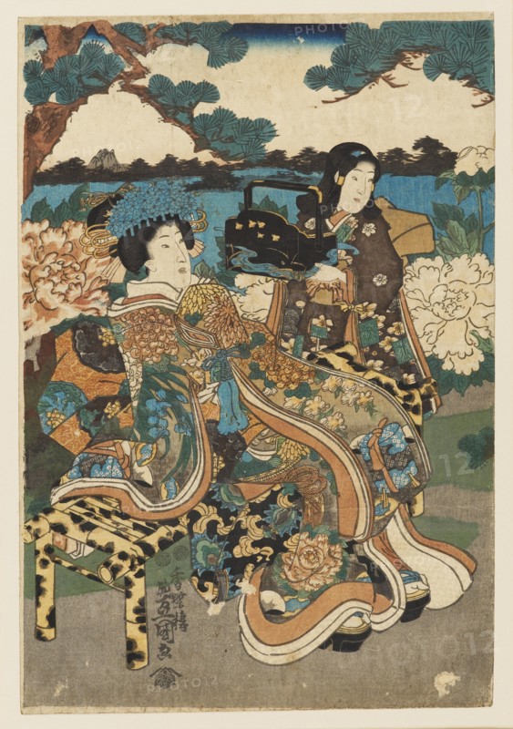 Woodblock print - Courtesan and maid, 1786-1865. Artist: Utagawa Kunisada.