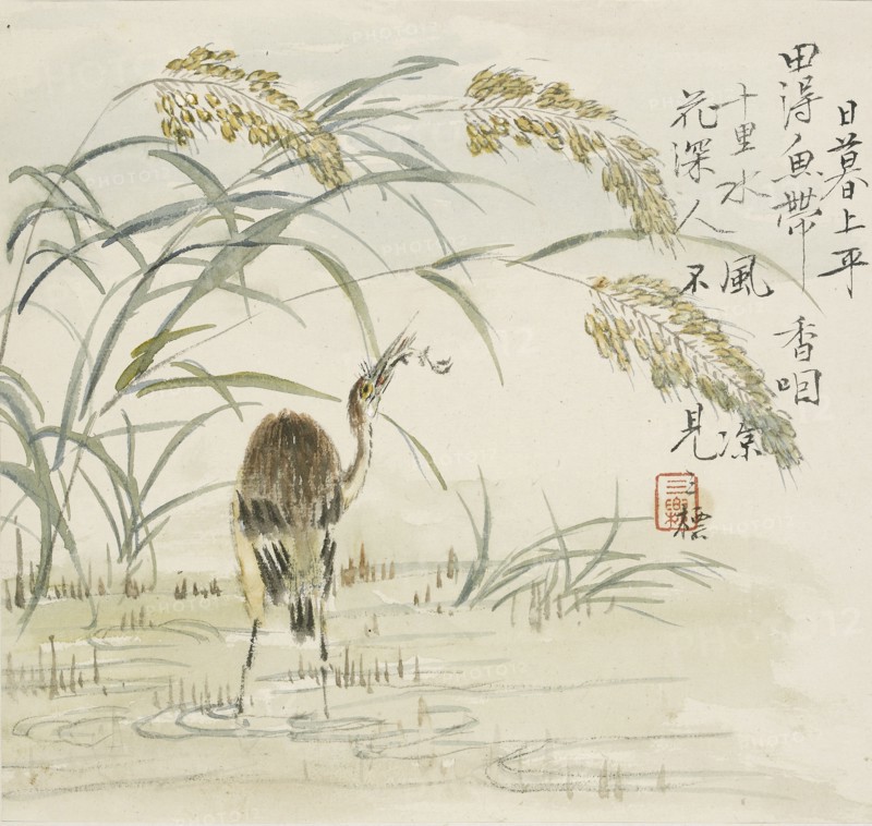 An egret eating a fish, 1857. Artist: Jin Yuan.