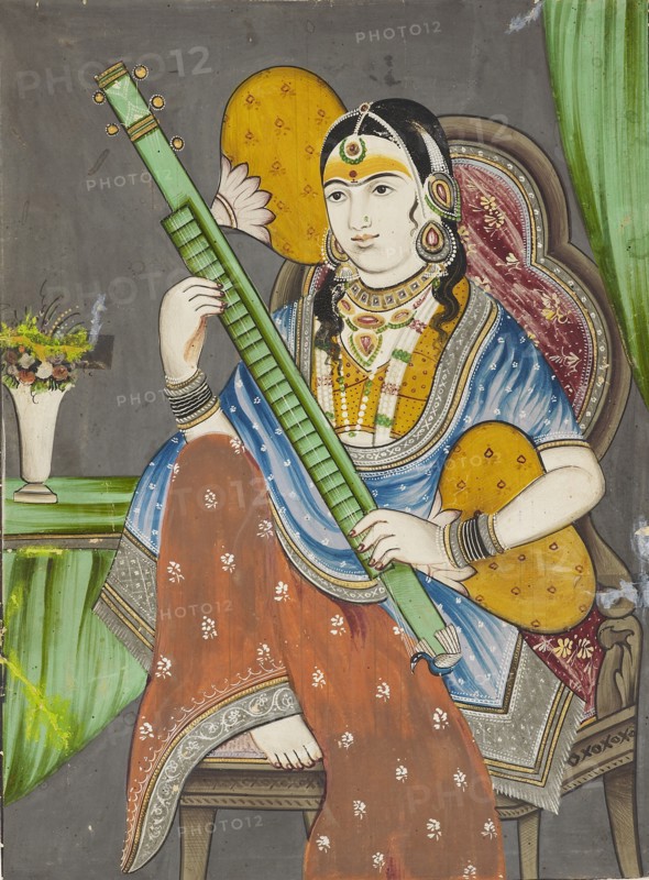 A lady playing a vina, 19th century. Artist: Unknown.