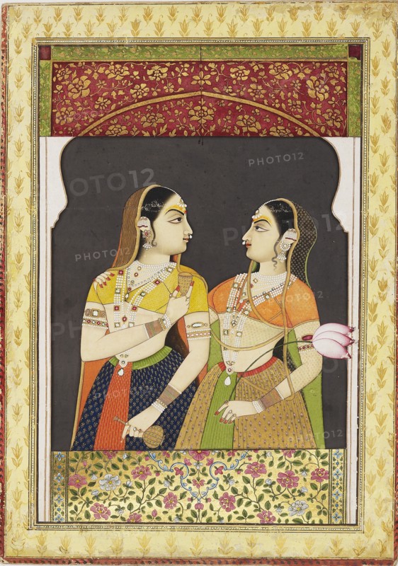 Two girls in an archway with a curtain, 19th century. Artist: Unknown.