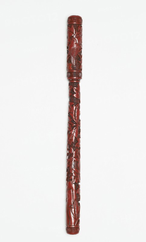 Lacquer writing brush and lid with peonies, early 15th century. Artist: Unknown.