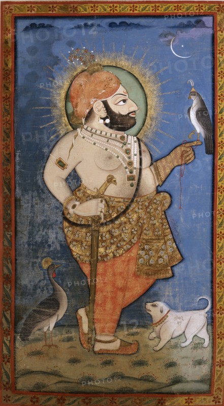 Maharana Bhim Singh with a hawk, 1805-1810. Artist: Unknown.