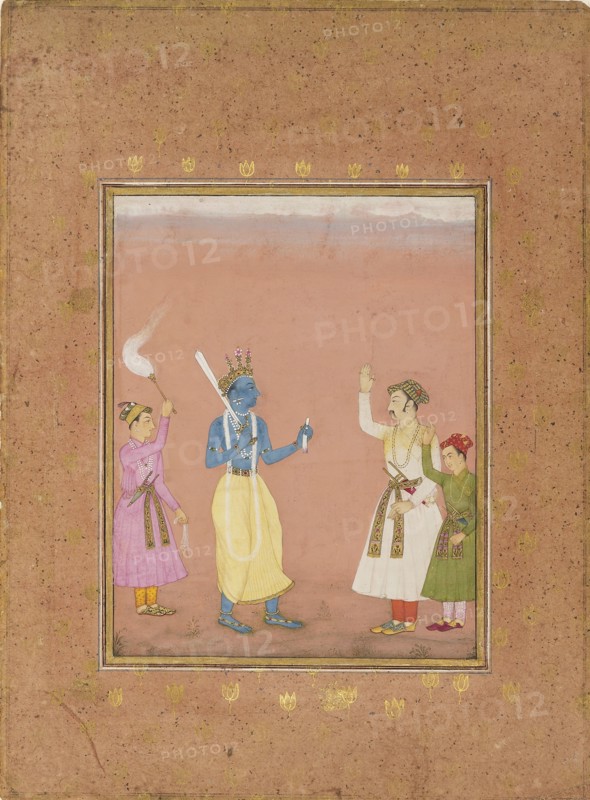A hero greeted by princes, illustrating the musical mode Kanada Ragini, c1680. Artist: Ruknuddin.