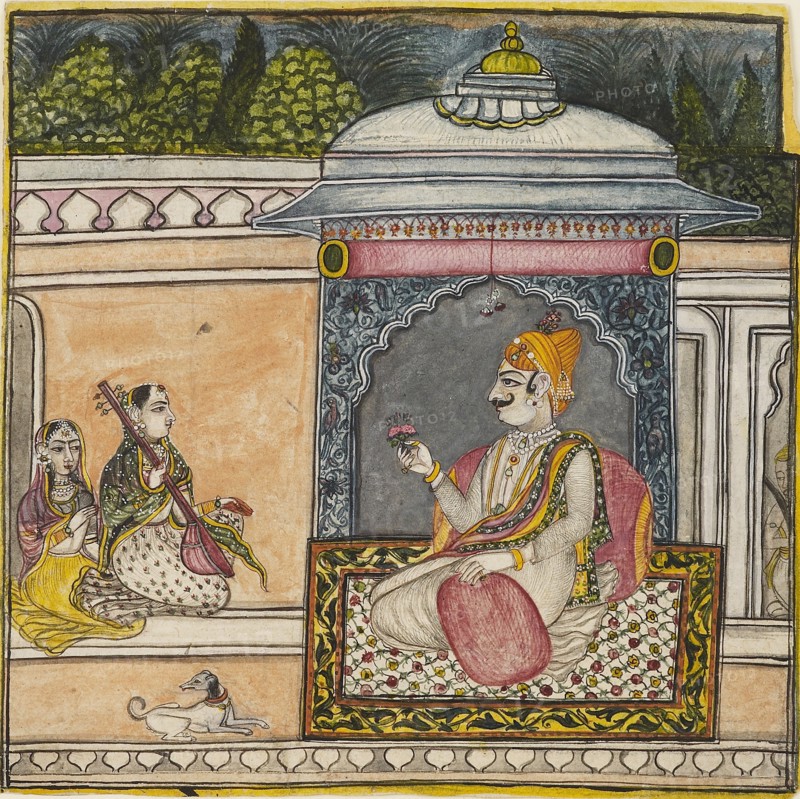 A Raja listening to music on a terrace, c1800. Artist: Svarup Ram.