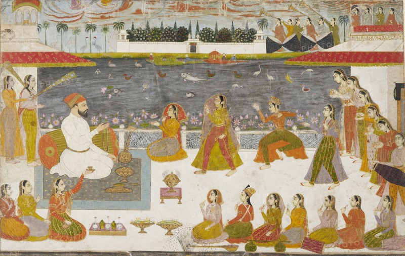 Nawab and ladies watching a nautch on a terrace, 1760. Artist: Unknown.