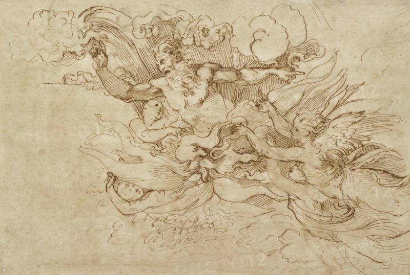 Jehovah in a flaming Cloud, attended by Angels, 16th century. Artist: Baldassare Peruzzi.