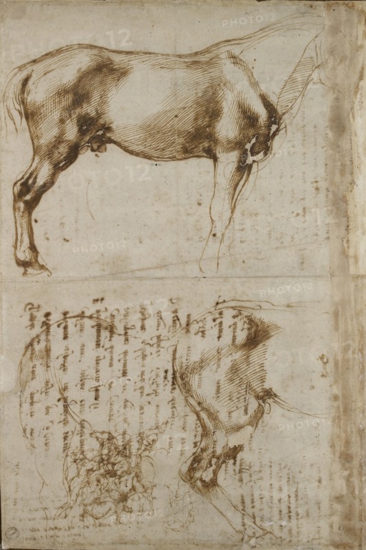 Studies of a Horse and of a Horseman attacking Foot-soldiers, early 16th century. Artist: Michelangelo Buonarroti.