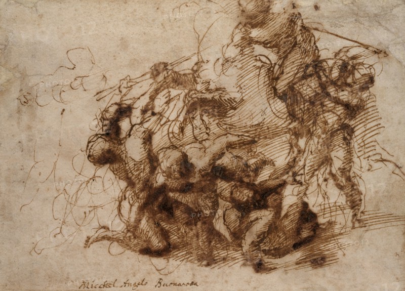 A Battle Scene, early 16th century.  Artist: Michelangelo Buonarroti.