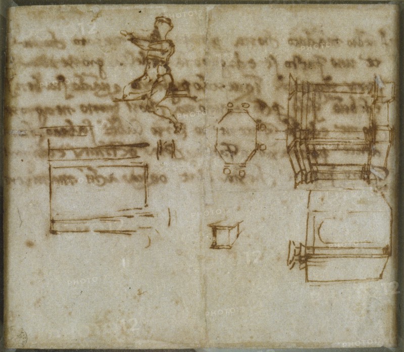 Slight Sketches of Architecture and a small Figure Study, late 15th-early 16th century. Artist: Michelangelo Buonarroti.