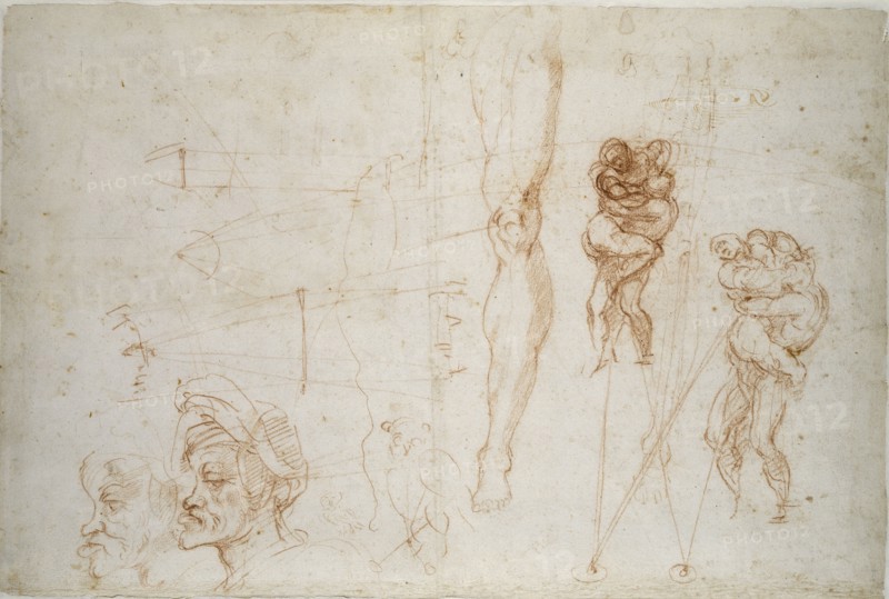 Hercules and Antaeus and other Studies, 16th century. Artist: Michelangelo Buonarroti.