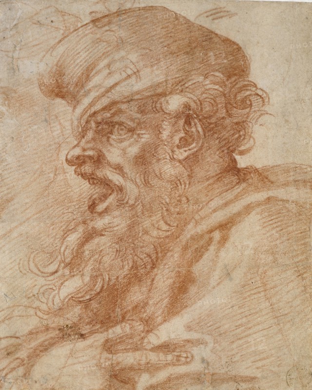 Head of a Bearded Man shouting, 16th century. Artist: Michelangelo Buonarroti.